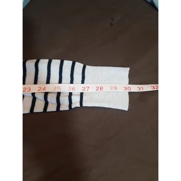 Loft Womens  Sweater Medium Cardigan Button Down Striped Beige Wool Blend Ribbed - Picture 12 of 12